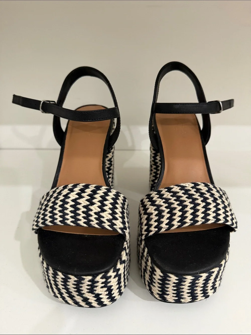Universal Thread Black & Cream Woven Platform Sandals with Ankle Strap